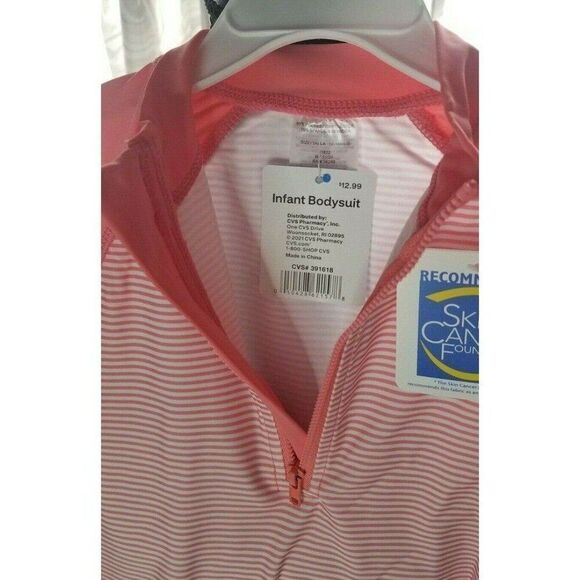 18-24M One Piece Pink White Striped Bodysuit UPF 50+ Sun Protection - Picture 4 of 9